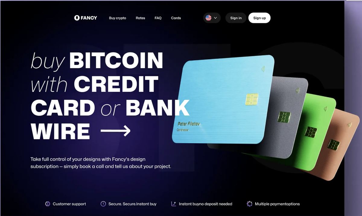 Crypto card platform website with 3D animated card mockups