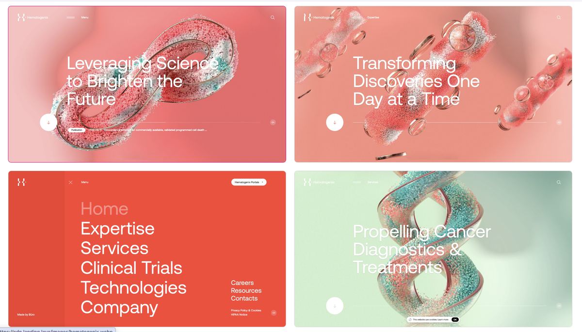 Healthcare and diagnostics company website with 3D animated hero visuals